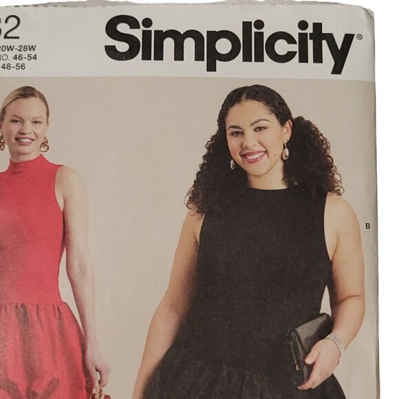 Simplicity S3132 Dress Sewing Pattern Sz 20W-28W Stretch Knits With Contrast Ruf - Picture 10 of 11